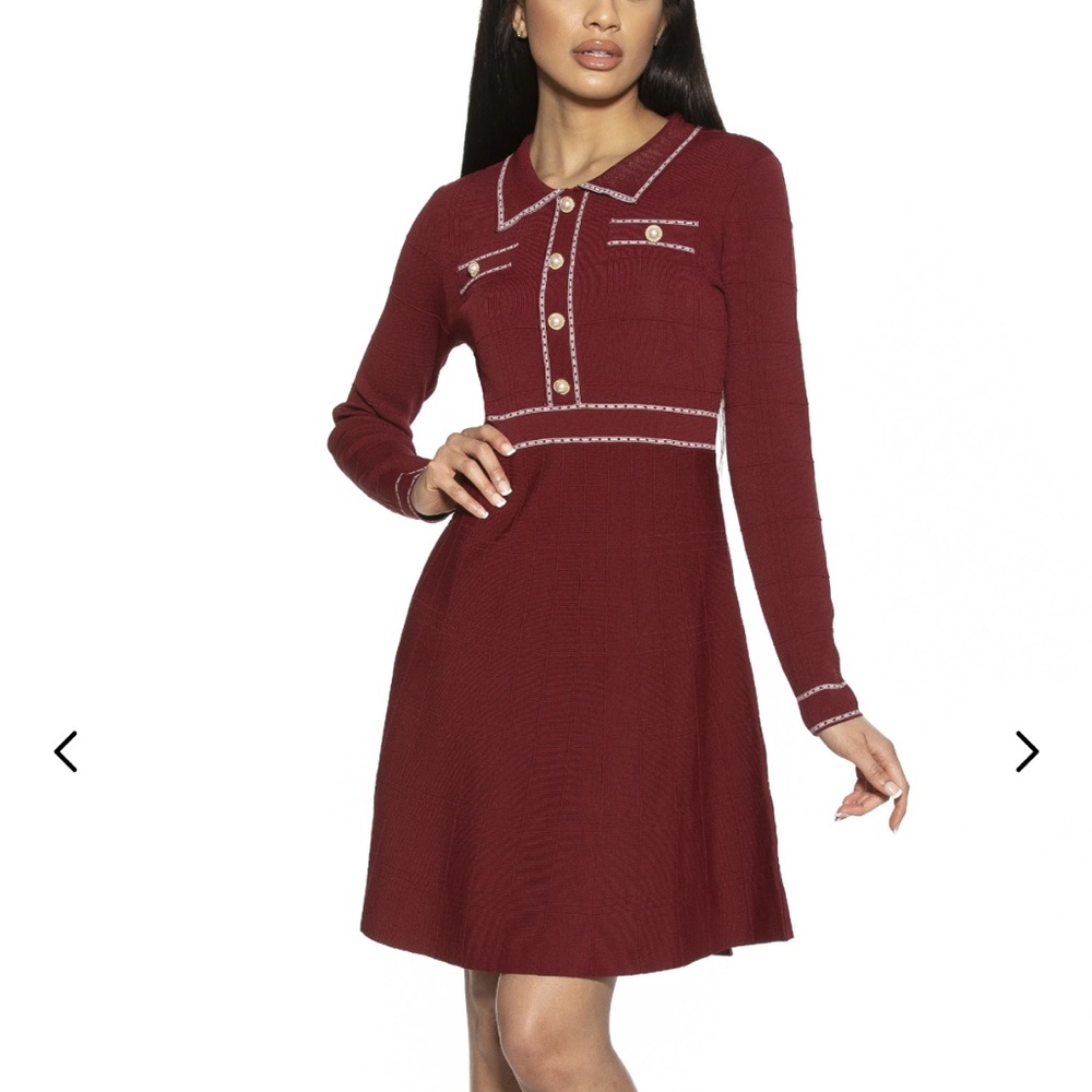 Alexia Admor Burgundy Pearl Button Dress